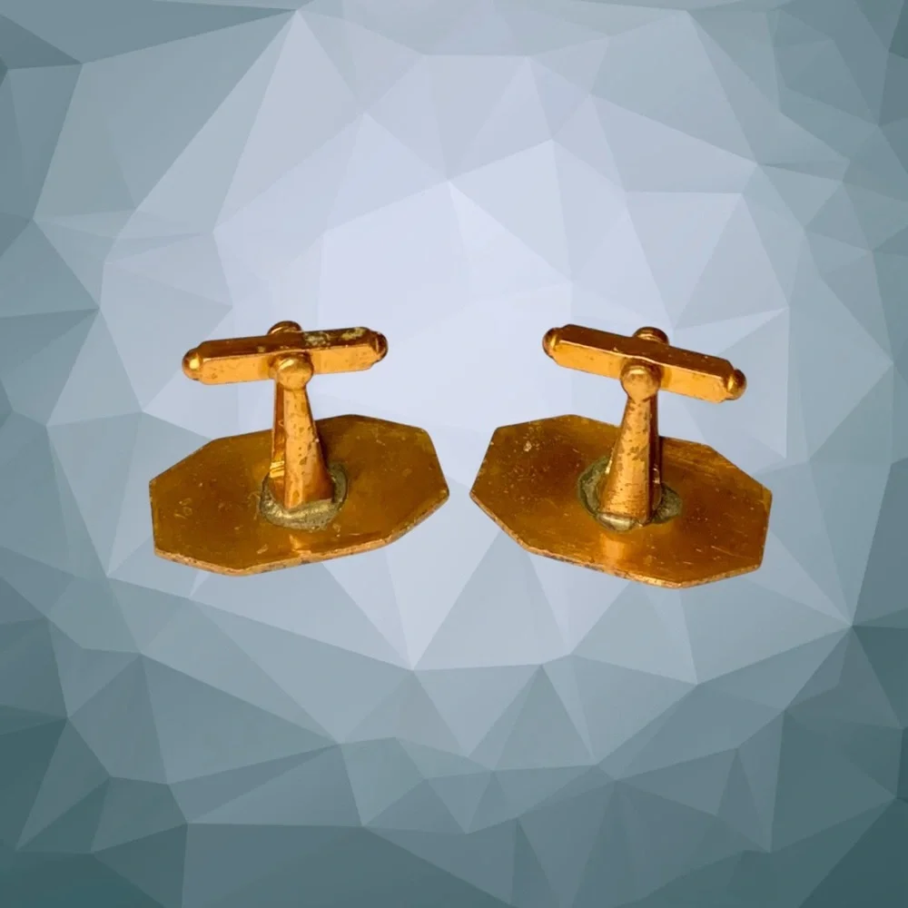 Collectible Vintage Modernist Blue Enamel Copper Cuff Links Estate Find